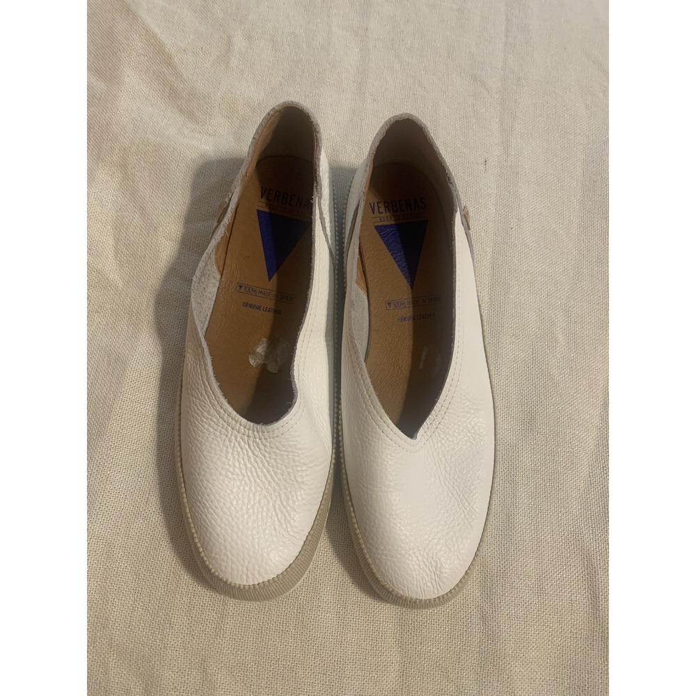 Verbenas Sz 9/39 Noelia White Pebbled Leather Slip On Shoes Made in Spain Women